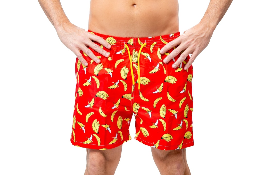 Banana print hot sale swim trunks