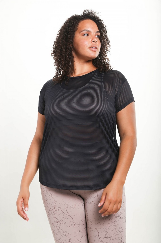 PLUS SHEER STRIPED MESH TEE