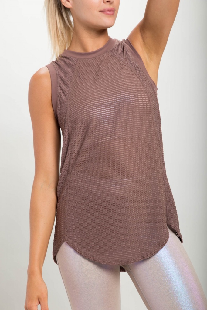 STRIPED TRELLIS MESH TOP