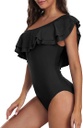 ONE SHOULDER DOUBLE RUFFLE SWIMSUIT