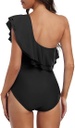 ONE SHOULDER DOUBLE RUFFLE SWIMSUIT