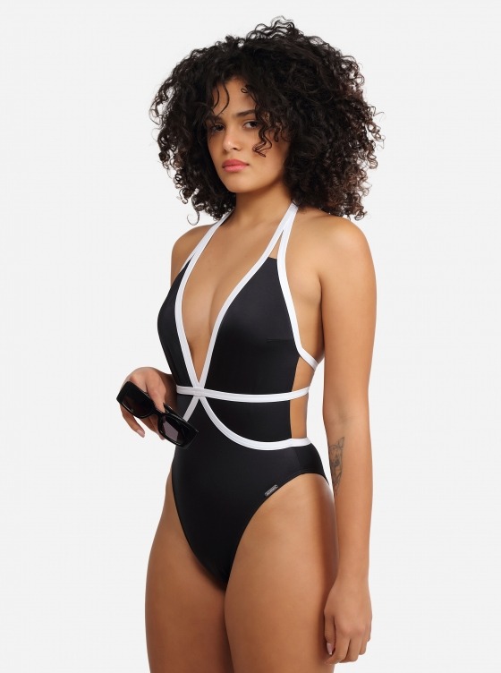 PLUNGING NECKLINE HALTER SWIMSUIT