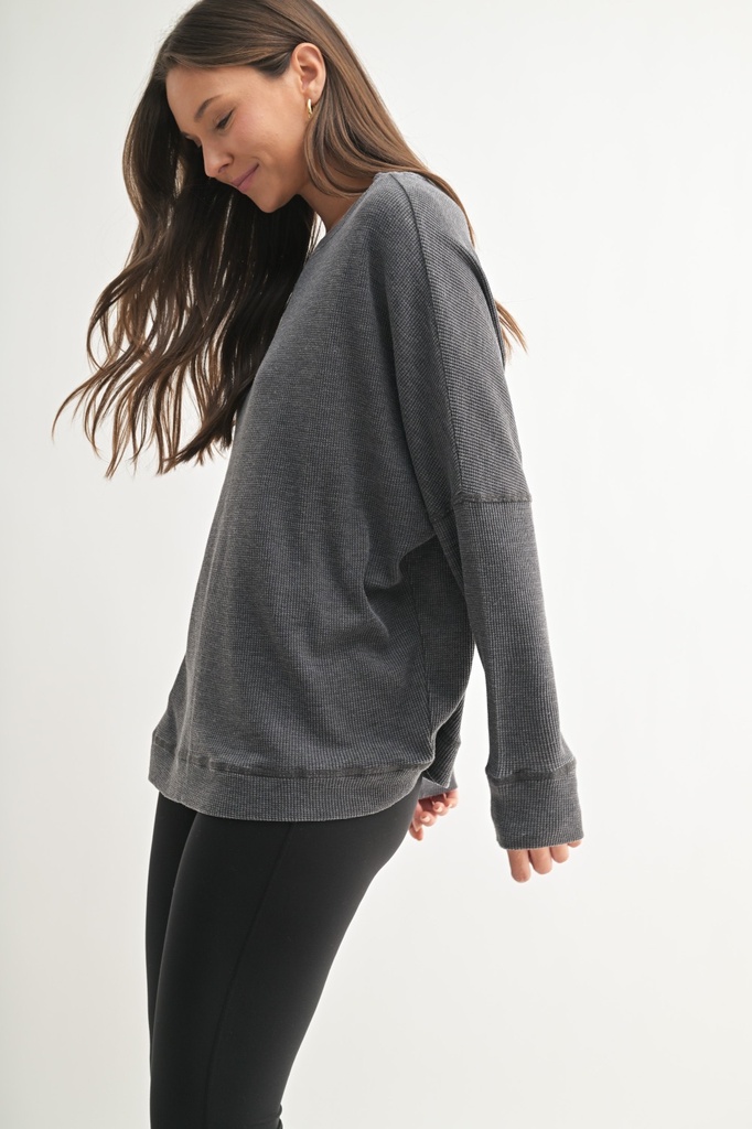 WAFFLE RIBBED ROUNDNECK PULLOVER