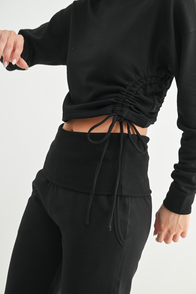 FLEECE SIDE CINCH CREWNECK TOP