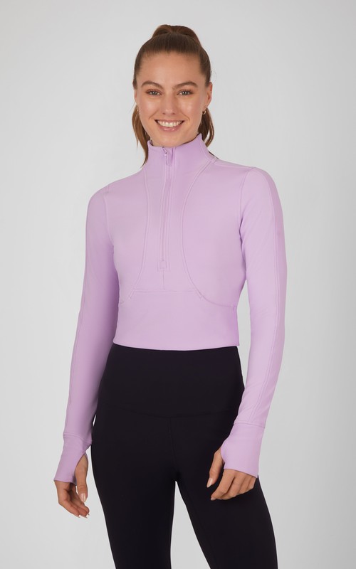 RIB HALF ZIP LONG SLEEVE TOP