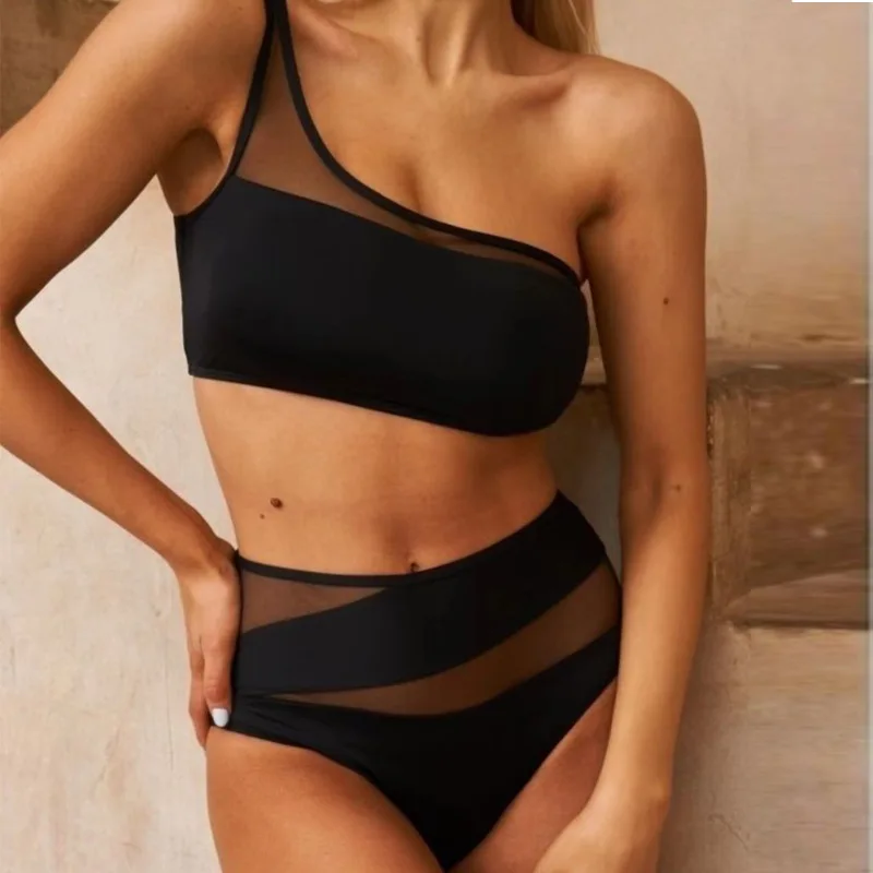 SINGLE SHOULDER MESH BIKINI