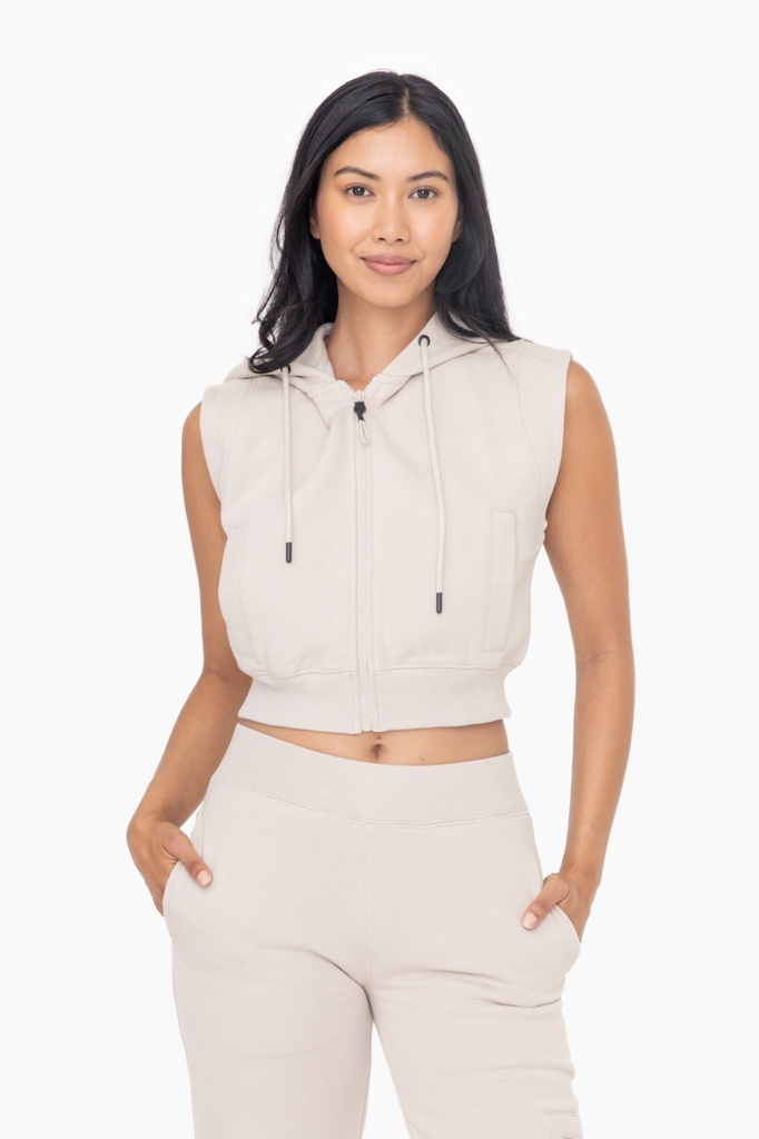 FLEECE CROPPED HOODIE VEST