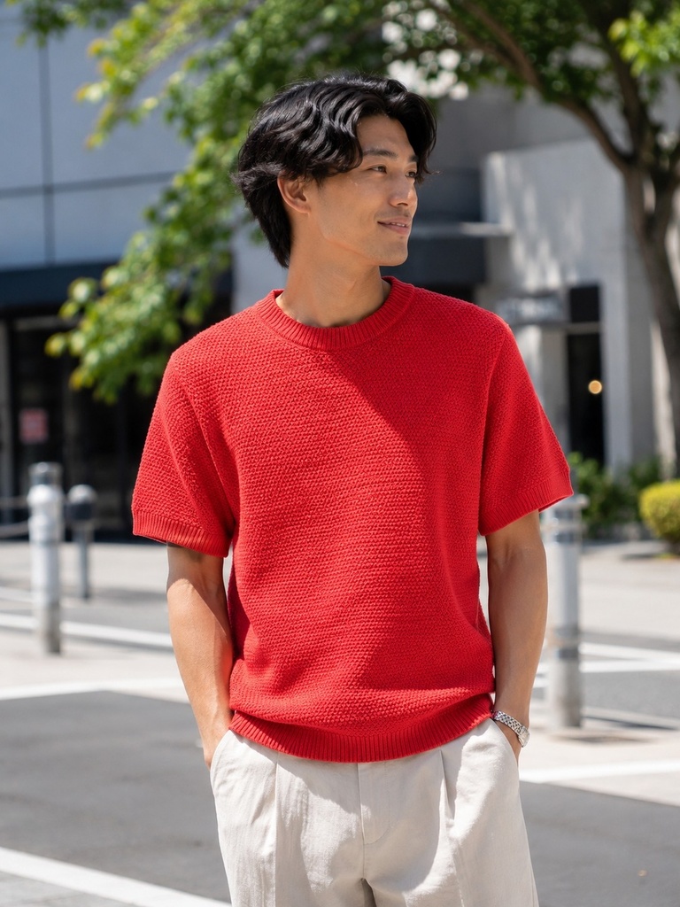 SHORT SLEEVE COTTON SWEATER