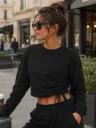 FLEECE SIDE CINCH CREWNECK TOP