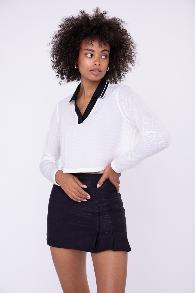 CROP PERFORATED POLO