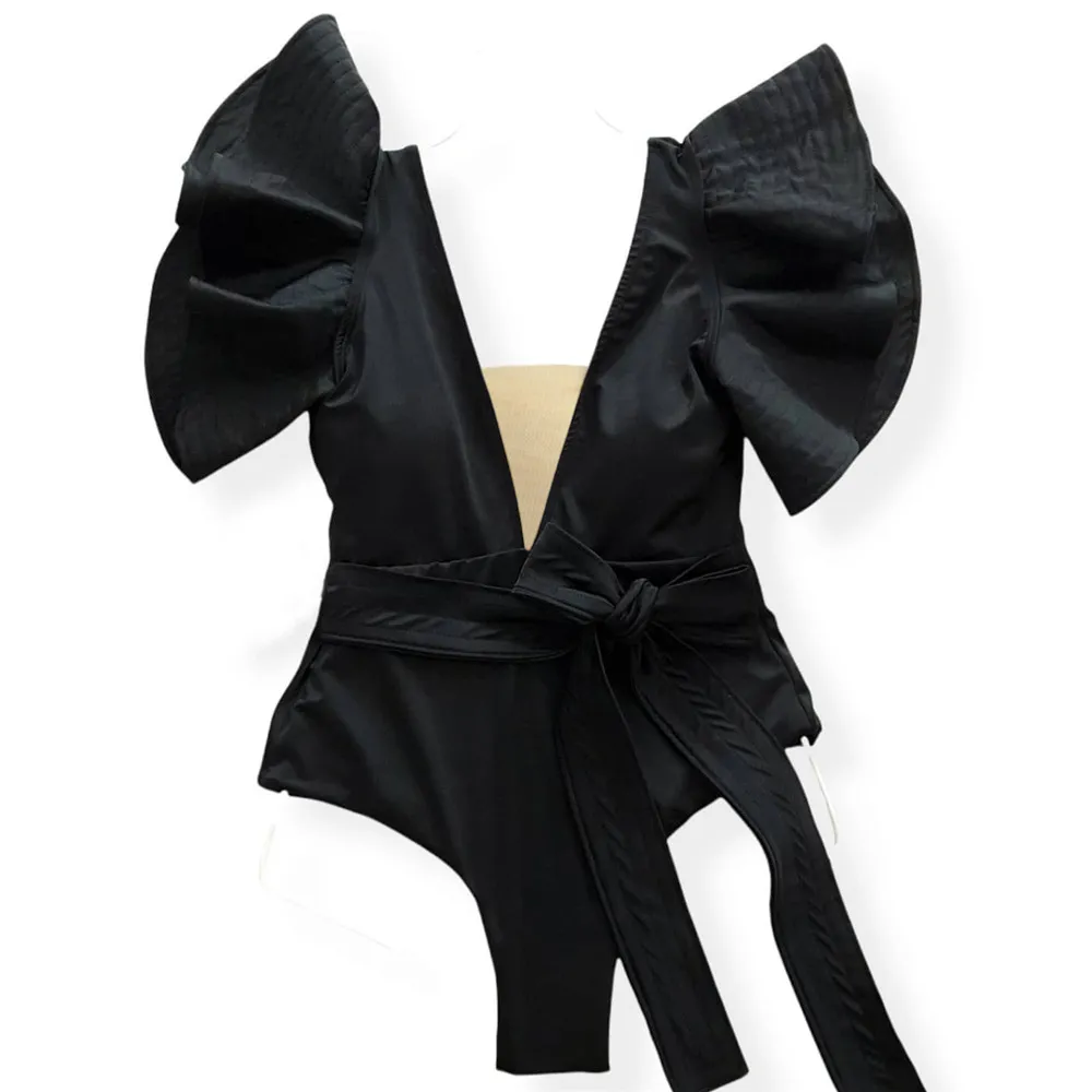 V-NECK RUFFLE SWIMSUIT