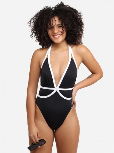 PLUNGING NECKLINE HALTER SWIMSUIT