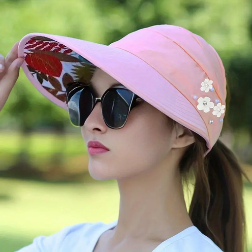 [TM-001Pink] WIDE BRIM EMBELLISHED SUN VISOR