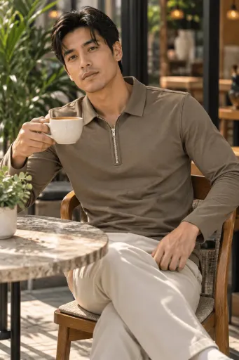 ZIPPED CASUAL LONG SLEEVE POLO