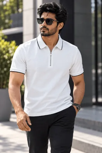 ZIPPED CASUAL SHORT SLEEVE POLO