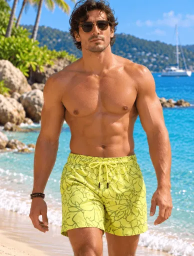 FLORAL LINE SWIM TRUNKS